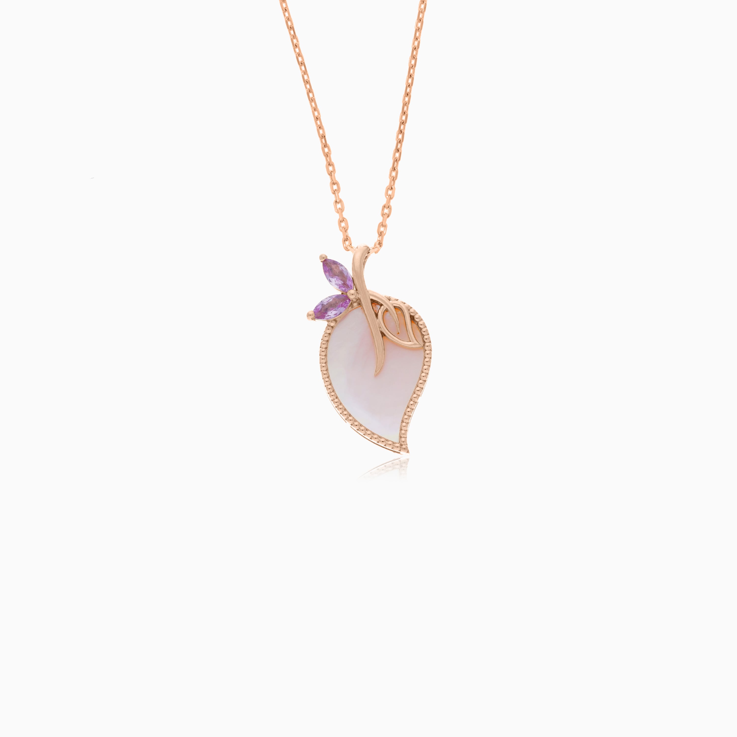 Rose Gold Necklace Mother of Pearl and Pink Stones Jawhara