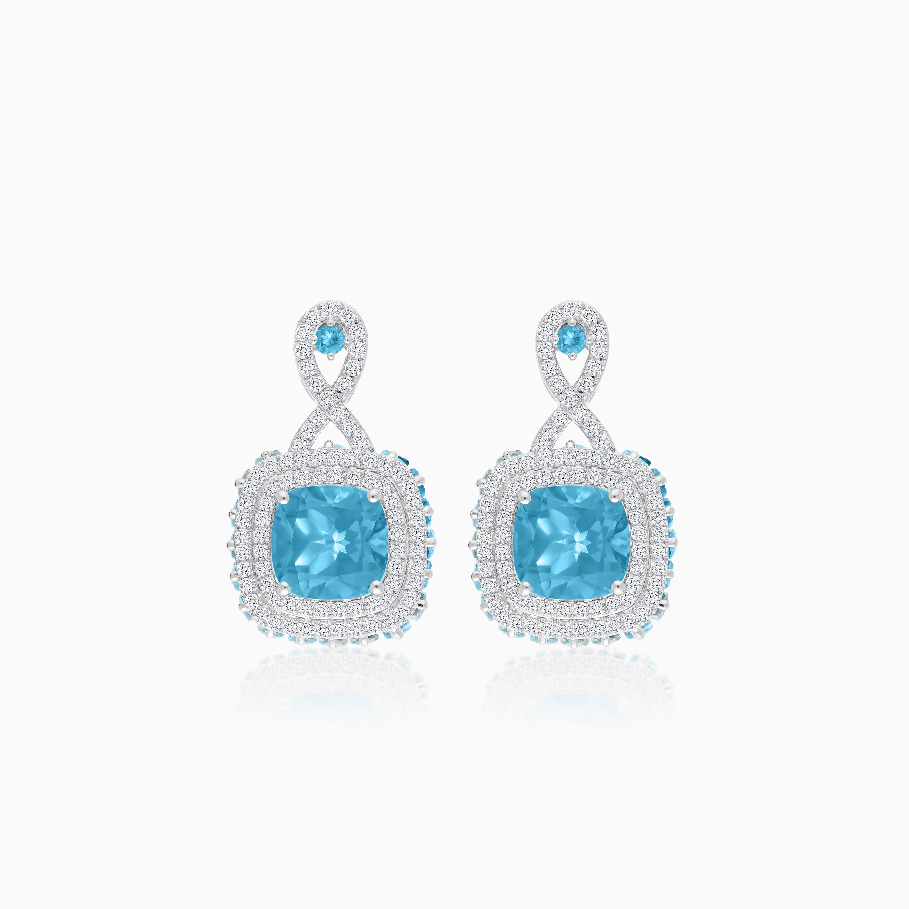 Luxury White Gold Earrings Blue Topaz Stones Jawhara Jewellery