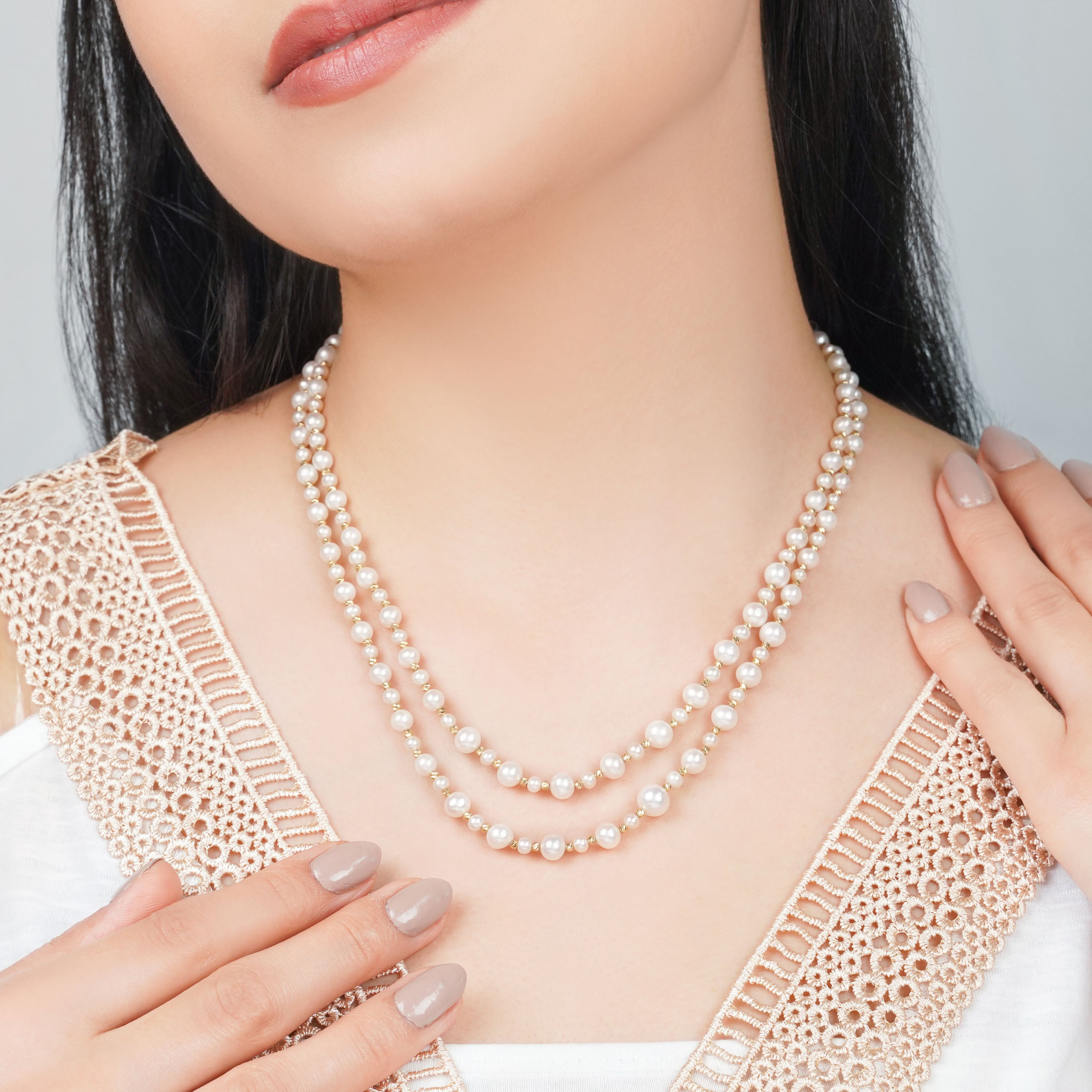 Chieko+ pearl necklace 02bonheur 18K Yellow Gold 2-Layer Pearl