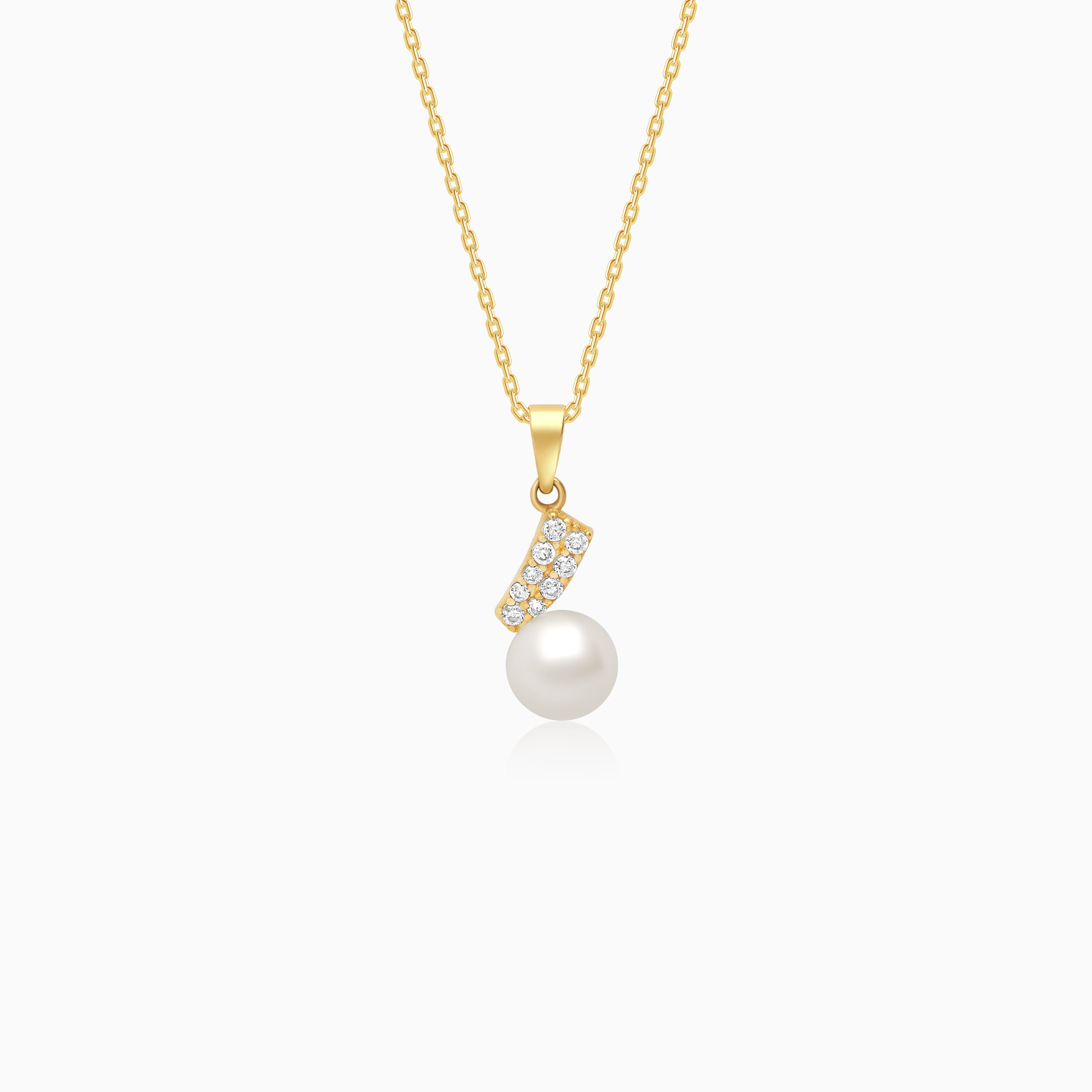 Zircon Pearl Pendant Necklace 18K Gold Jawhara Jewellery