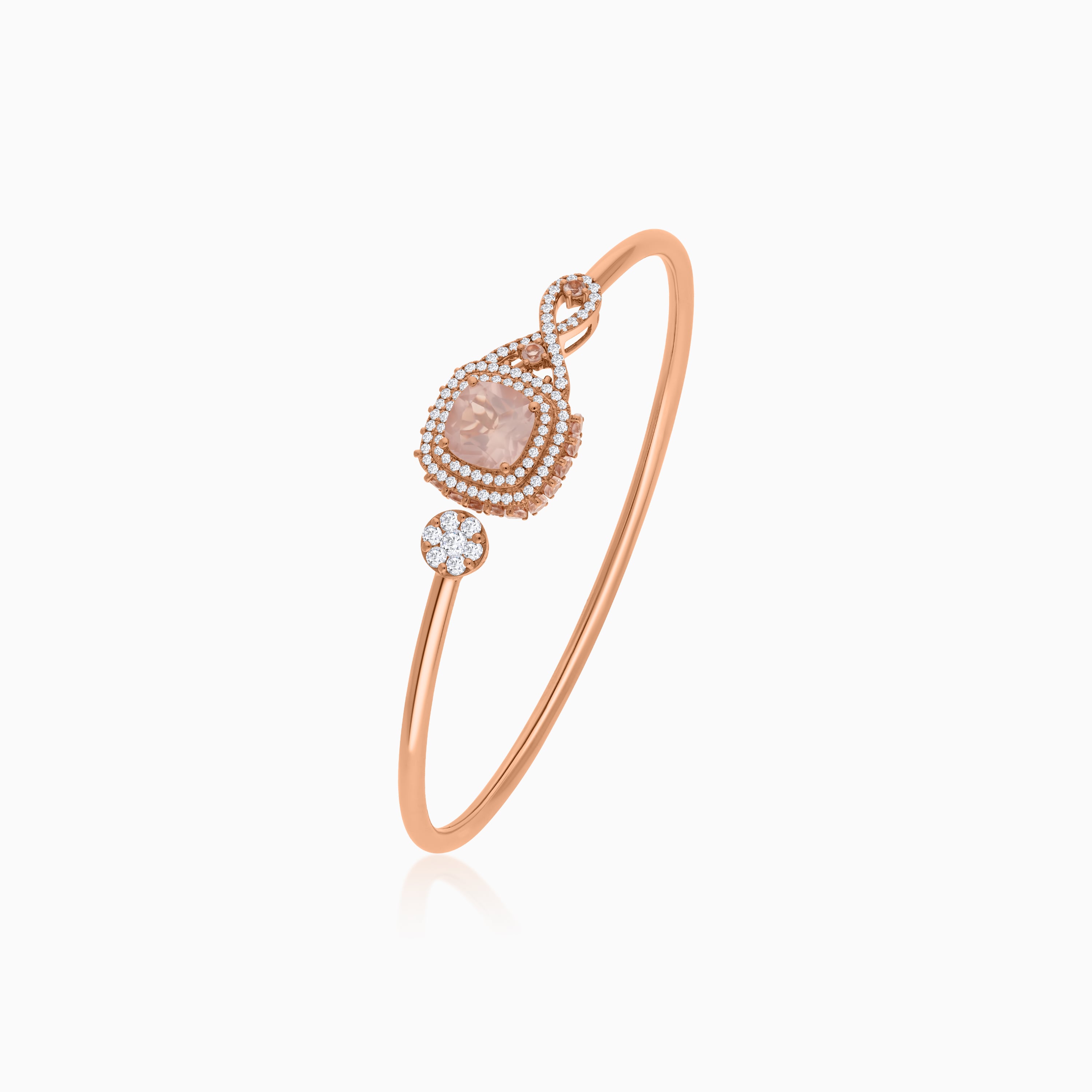 Rose Quartz and Diamond Bangle Fine Jewelry Piece Jawhara