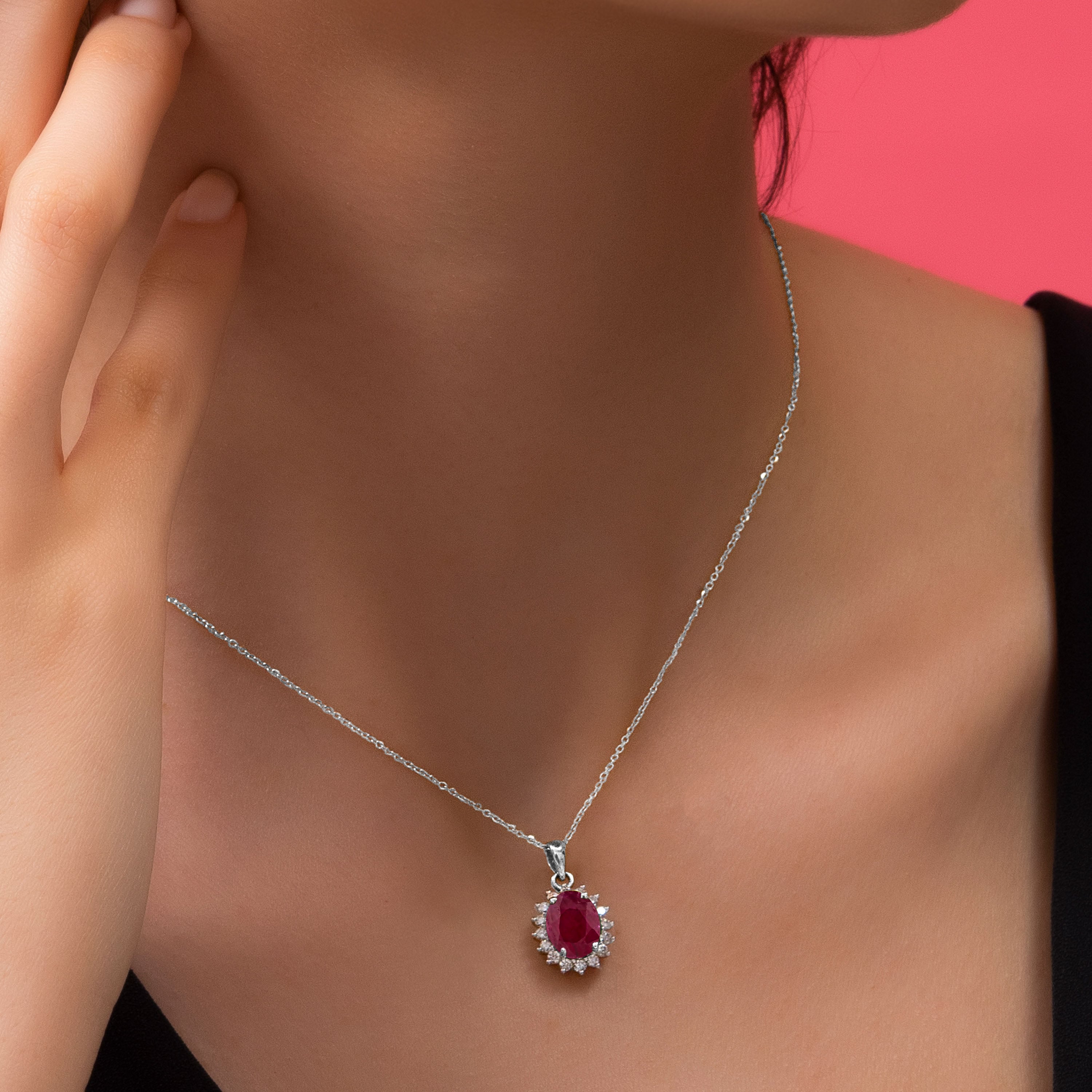 Diamond White Gold Ruby Necklace Elegant Design Jawhara Jewellery