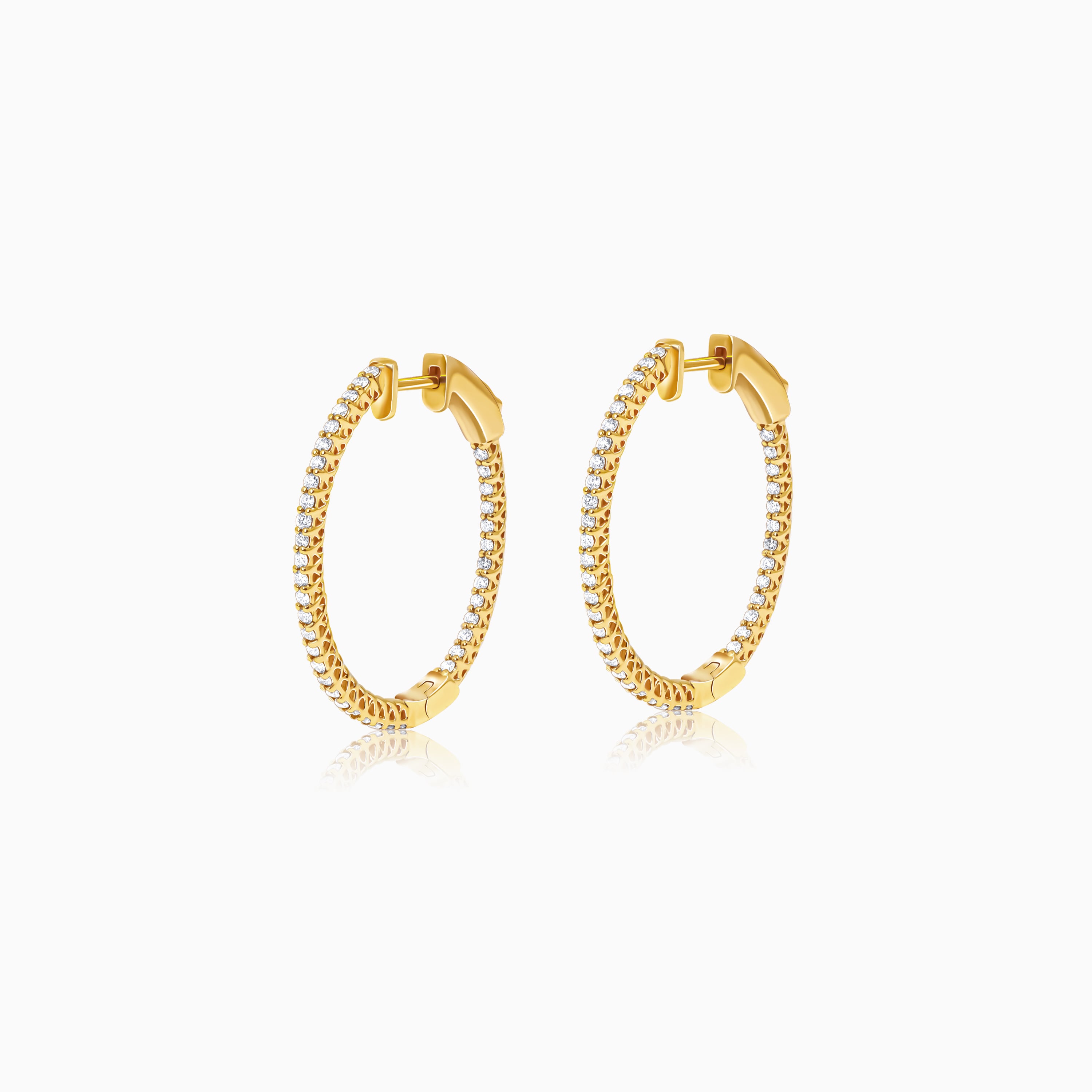 18K Yellow Gold Diamond Hoop Earrings – Round Shape Jawhara