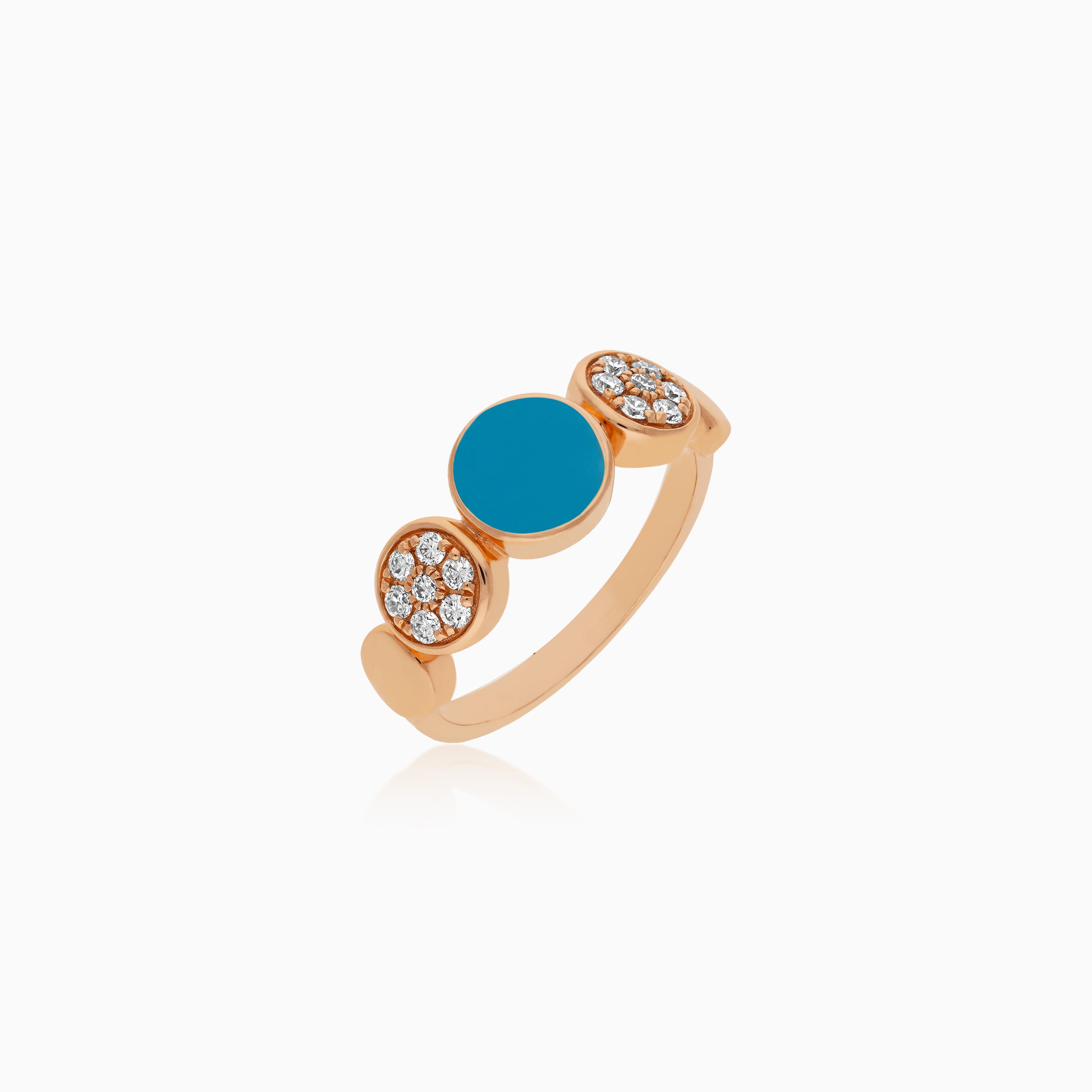 18K Rose Gold Ring with Natural Diamonds and Turquoise Stone