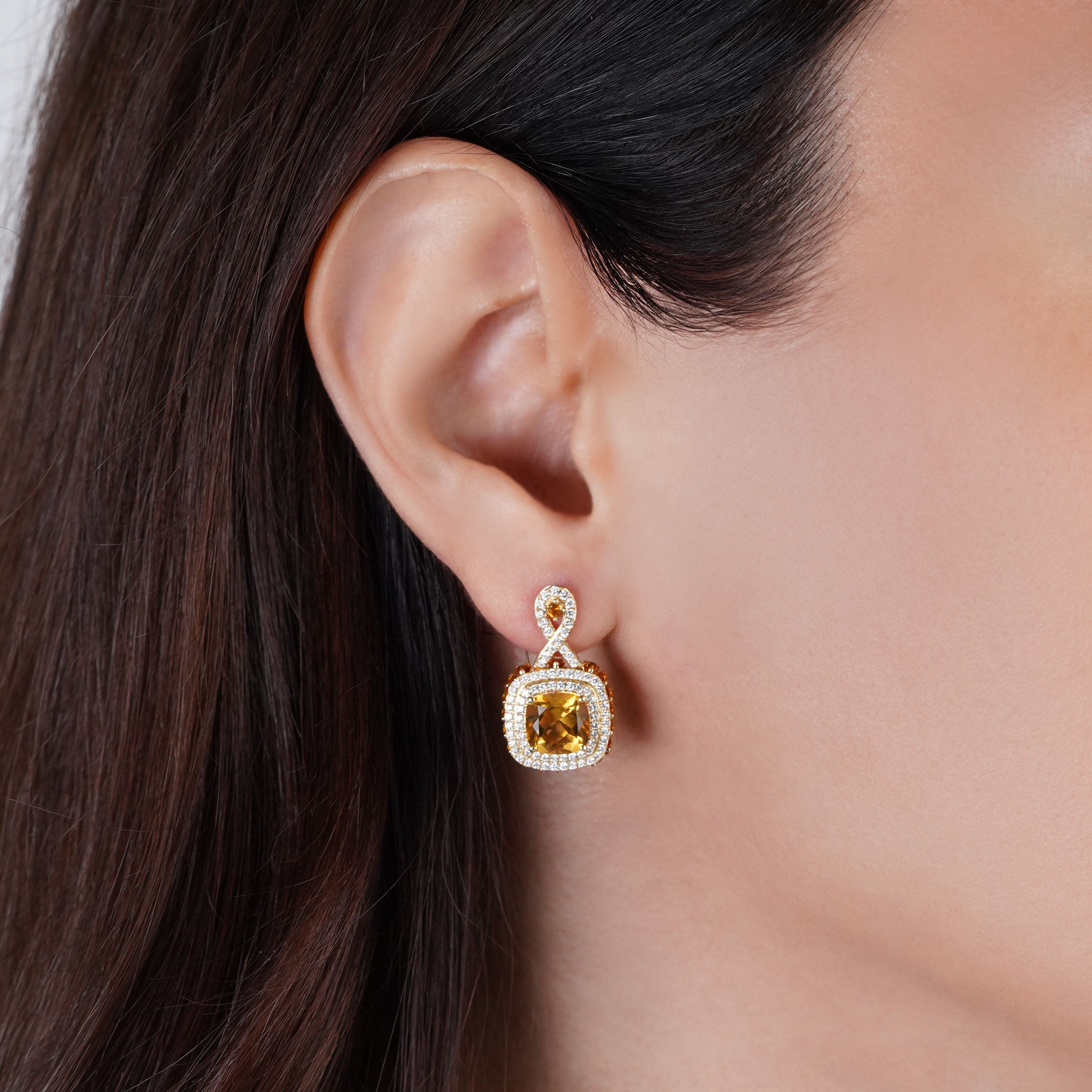 Yellow Gold Earrings Diamond and Citrine Luxury Jawhara Jewellery